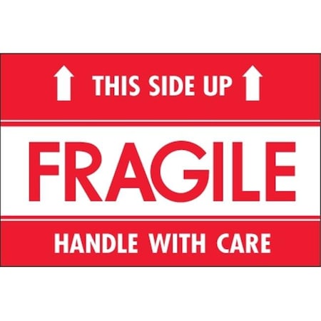 Box Partners Tape Logic DL2156 2 x 3 in. - Fragile - This Side Up - HWC Labels; Red & White - Roll of 500 DL2156